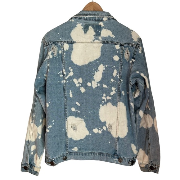 Carbon Womens Tie Dye Denim/Jeans Jacket Light Wash‎ with Distress Size S New! - Picture 2 of 11